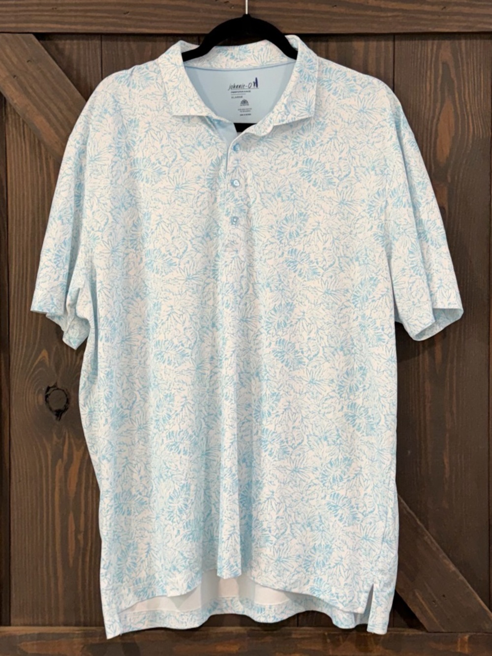 Johnnie-O Pale Performance Men’s  Blue Floral-Print Palm Leaves Polo Size XL